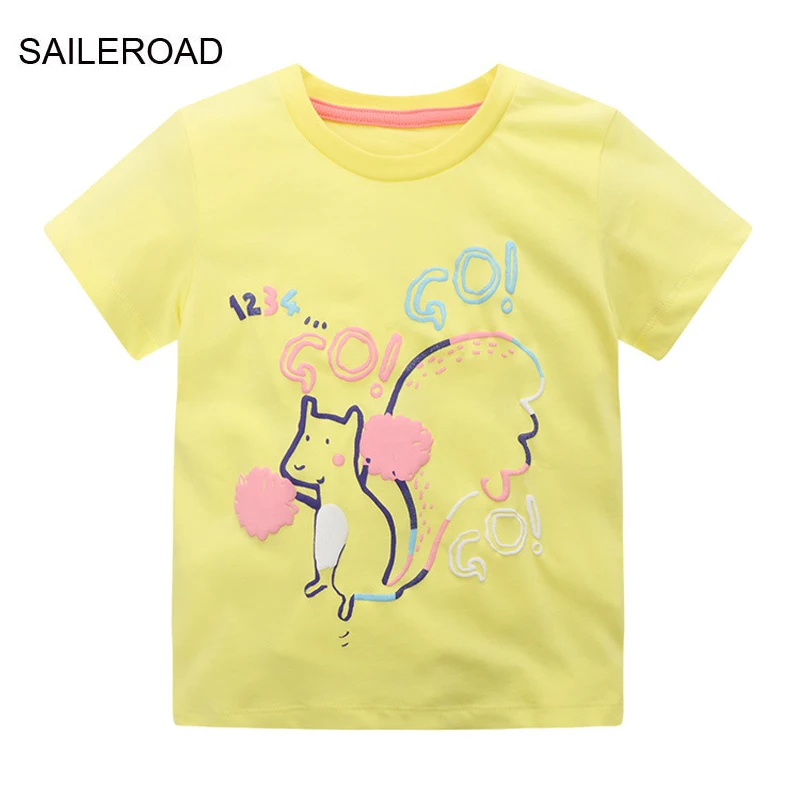 SAILEROAD Summer T Shirt Cotton Short Sleeve Cartoon Squirrel T-shirts Kids Tee Girl Tops Boys Children Clothes