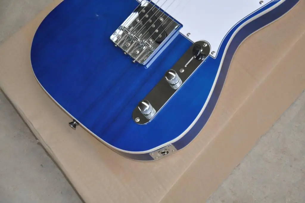 

Chinese guitar factory Newest Custom Natural wood grain transparent blue TL Electric Guitar Double bread edge in stock 62