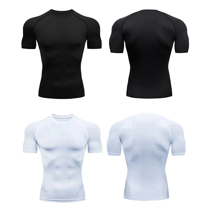 Men's Compression Shirts Short Sleeve Gym Workout Fitness Undershirts Quick Dry Athletic T-Shirt Sport Running Tops Solid Color