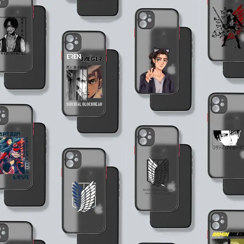 

Attack on Titan Eren Jaeger Phone Case Black Color Matte Transparent For iPhone 13 12 11 Mini Pro X XR XS Max 7 8 Plus