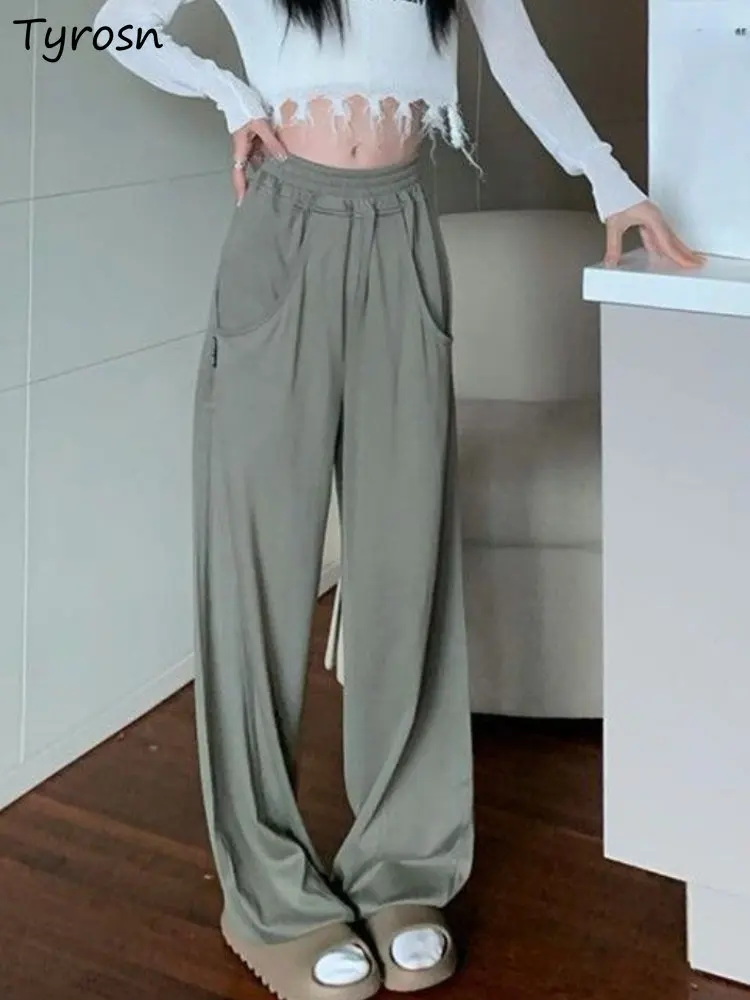 

Pants Women Solid Simple All-match High Waist Leisure Loose Tender Straight Daily Students Korean Style Summer Fashion Design
