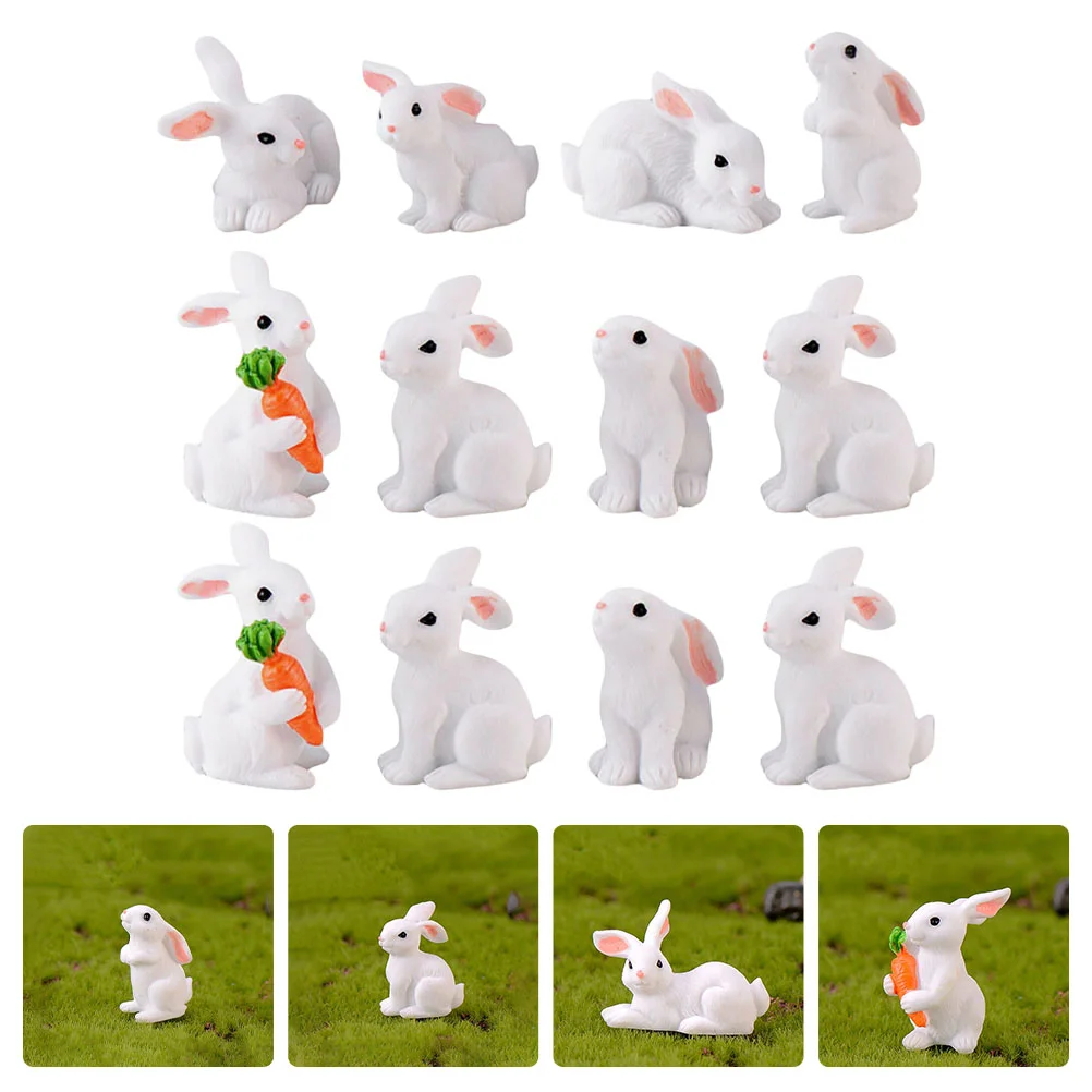 

12pcs Gifts Rabbit Miniatures Micro Landscape Rabbit Rabbit Family Figure Bunny Figure Toy Miniature Bunny Figurines