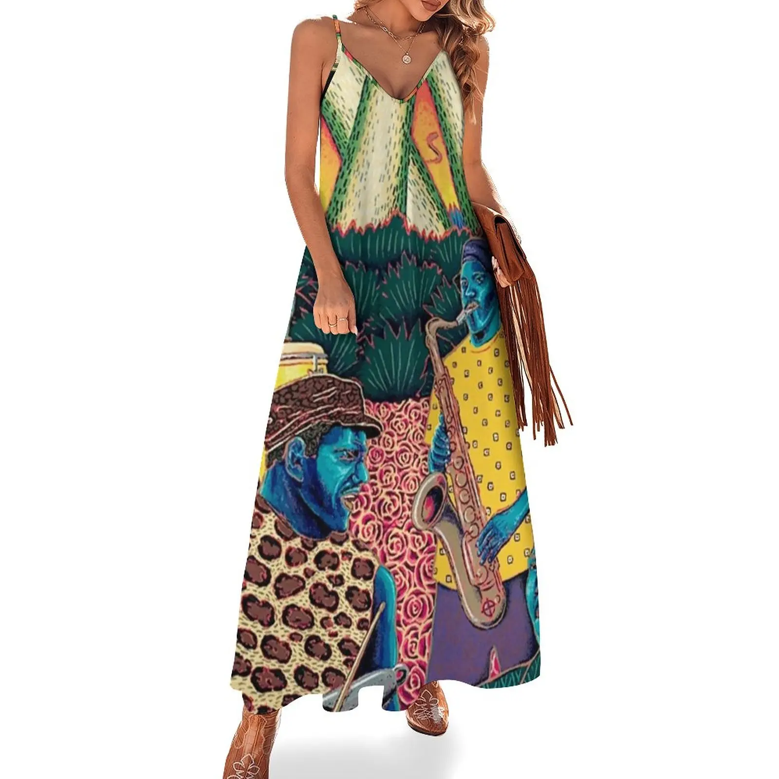 

Jazz Festivals Print Dress Jazz Heritage 1997 Aesthetic V Neck Bohemia Long Dresses Women Stylish Modern Maxi Dress Big Size 5XL