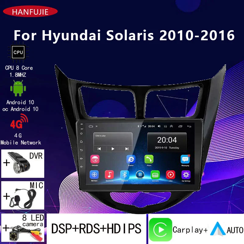 Автомагнитола 2 din на android, мультимедийный плеер без DVD, автомагнитола apple carplay с GPS-навигацией для Hyundai Solaris Verna Accent 1 2010 - 2016