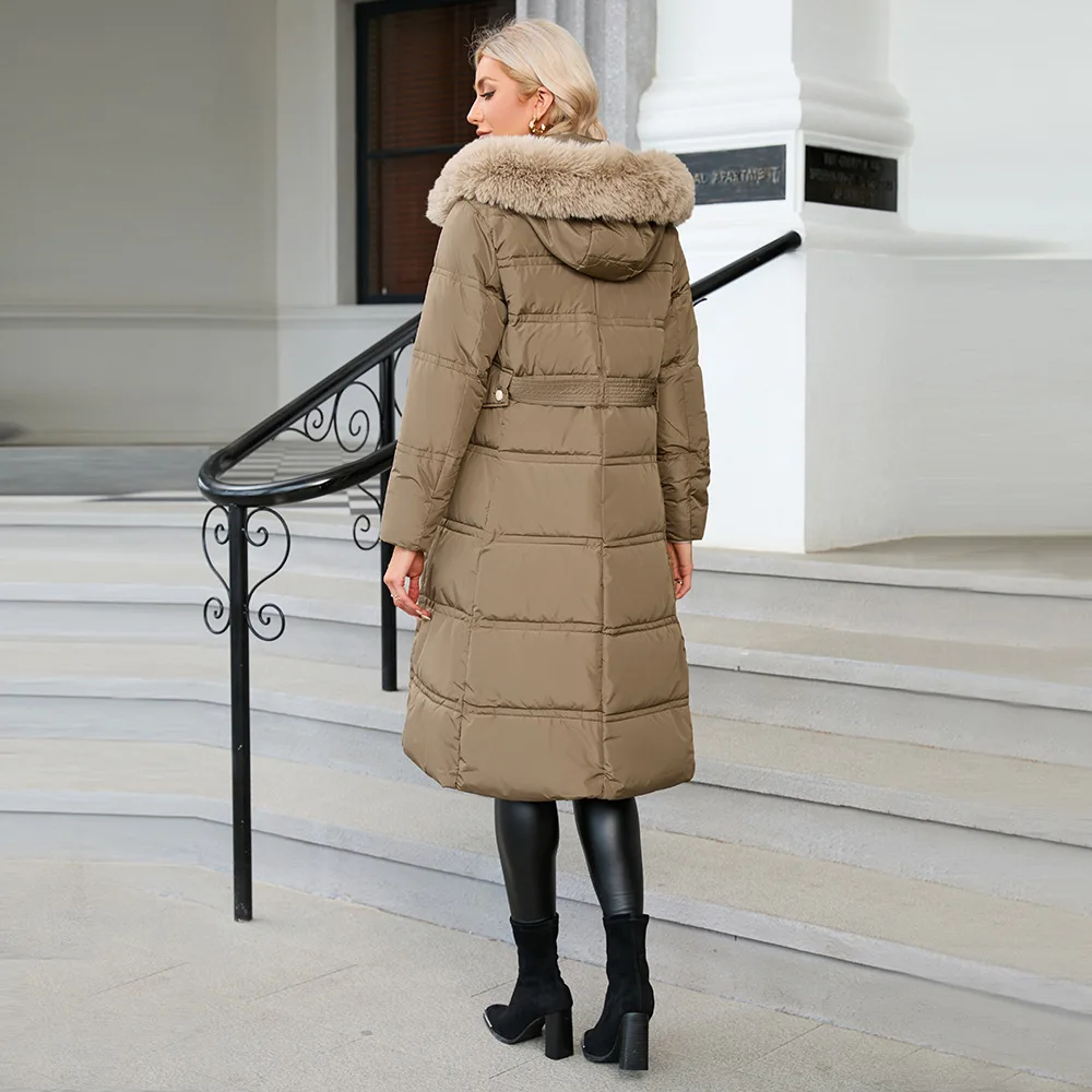 Faux Fur Collar Hooded Winter Parkas Women Casual Slim Long Jacket Female 2022 Thick Warm Sustans Cotton Coats Outwear With Belt