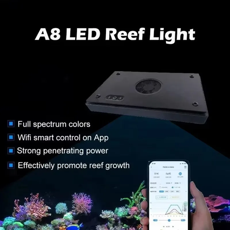 Фото Светодиодный светильник A8Pro II Max/Blue 215W Full Spectrum для морских аквариумов с соленой водой, 8-канальное управление, аксессуары для коралловых рифов №2