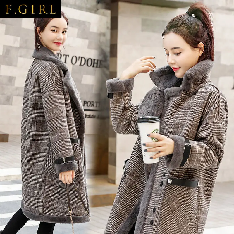 Blends Women Plaid Thicker Fashion Long Winter Coats Harajuku Clothes Warm Elegant Korean Style Casual Feminino Stylish Mature