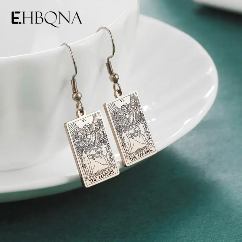 

Small Size Tarot Cards Stainless Steel Drop Earring Sun Moon Star And The Lovers Divination Tarot Jewelry Women Gift