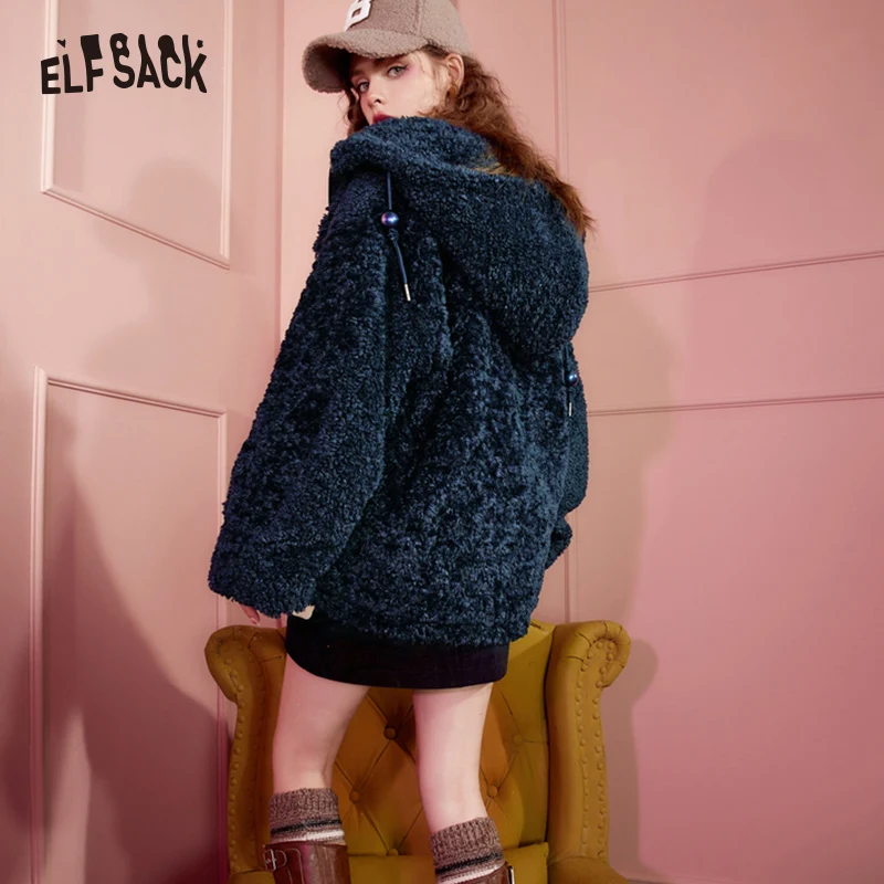 ELFSACK Strawberry Plush Cotton Jackets Women 2022 Winter Thick Casual Coats