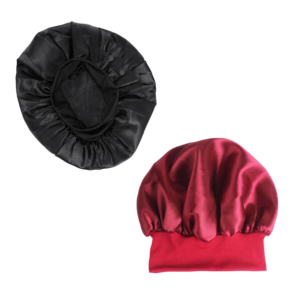 

Bonnet Hair Capfor Hat Chemo Sleeping Shower Caps Women Night Elastic Silk Headwear Care Bath Beanie Satin Salon Woman Redblack