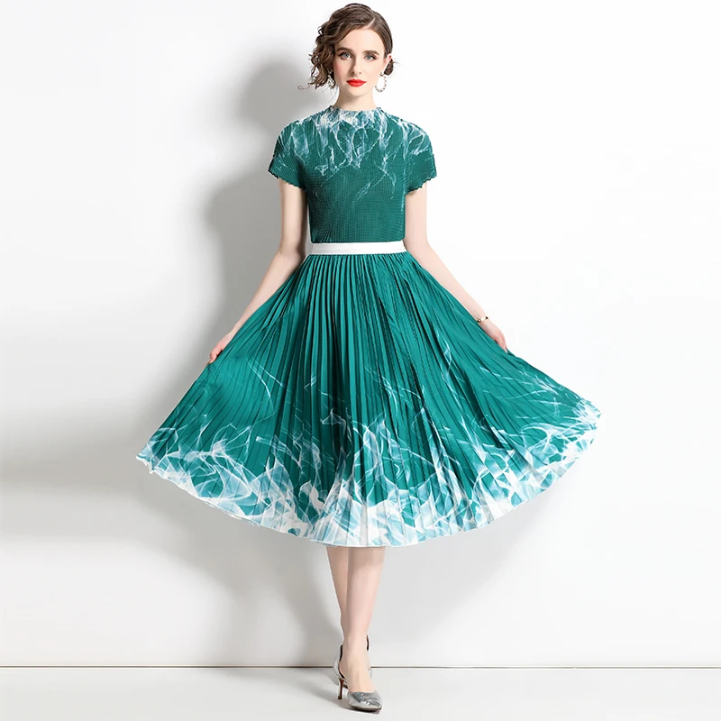 Женский комплект с юбкой и коротким рукавом летний праздничный из 2 предметов