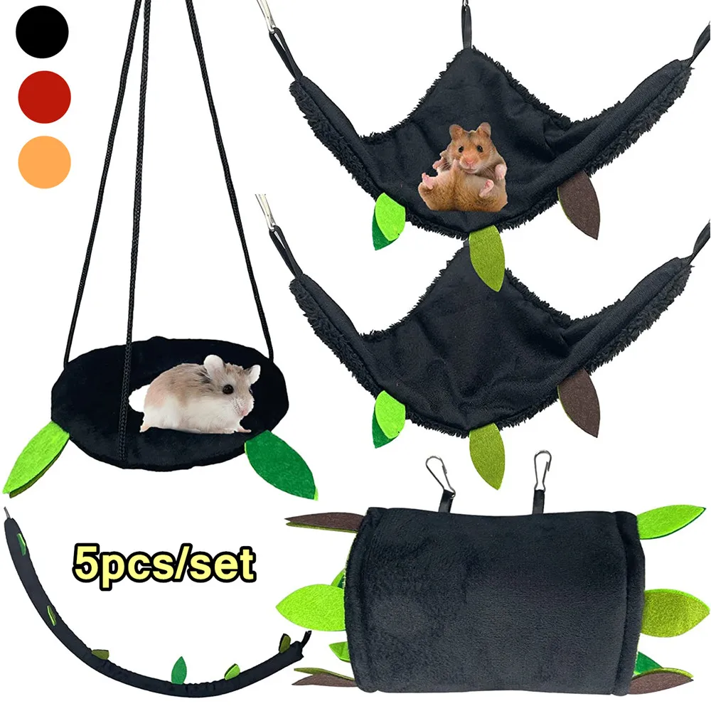 

5PCS Hamster Hammock Small Animals Hideout Hanging Warm Bed House Rat Cage Nest Swing Tunnel for Sugar Glider Squirrel Sleeping