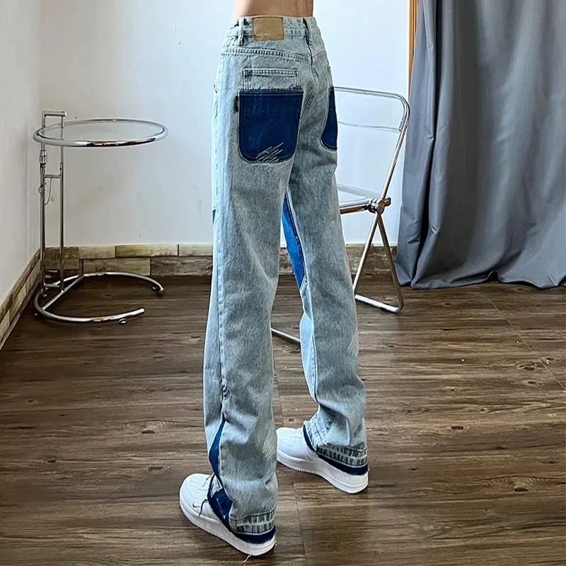 Jeans High Street Washed Old Jeans Men American Fashion Brand Five Points Star Stitching Loose Straight Couple Hip Hop Pants