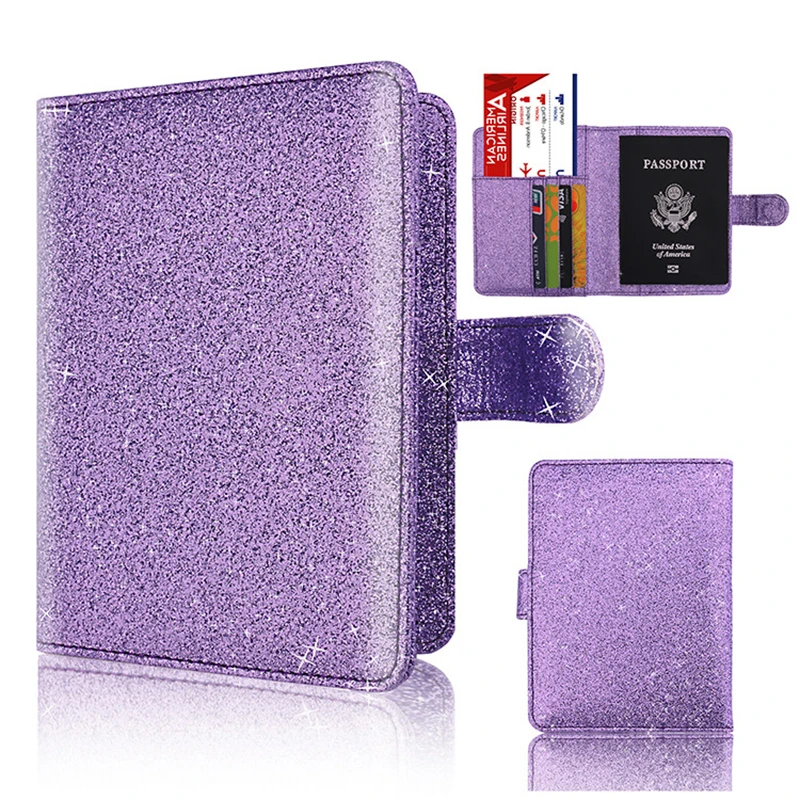 

Shiny Pu Leather Passport Cover Travel Wallet ID Card Holder Car Card Ticket Holder Antimagnetic Multifunctional Passport Holder