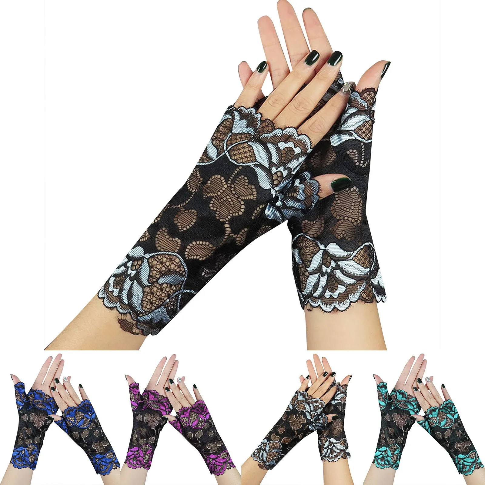 

Женские модные сексуальные кружевные Дышащие Короткие перчатки с открытыми пальцами солнцезащитные перчатки для вождения Варежки комбини...