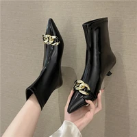 sexy pointed toe women ankle boots metal chain design back zipper sock boots autumn party short boots 2022 hot sale lady shoes
