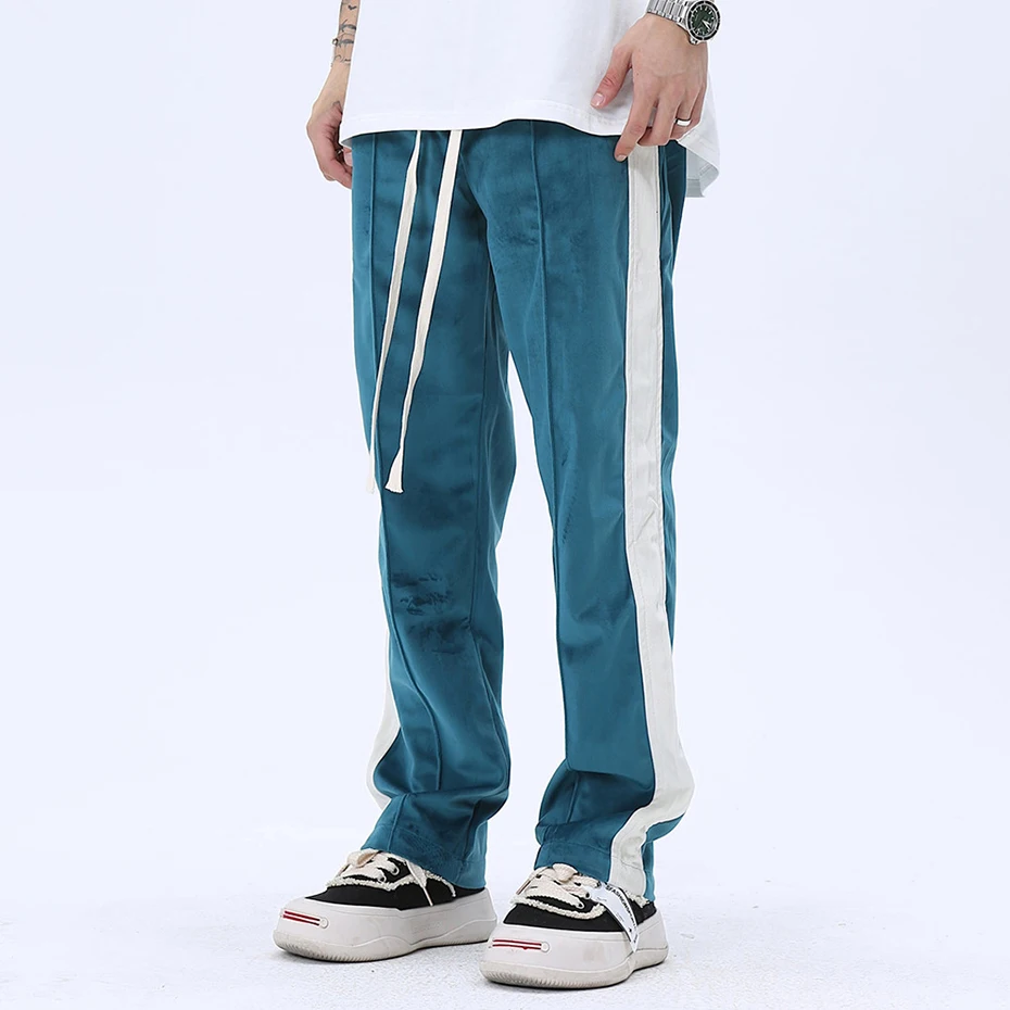 

2022 Winter Sweatpants Striped Elastic Waist Loose Hip Hop Joggers Streetwear Y2K Harajuku Casual Straight Pants for Male