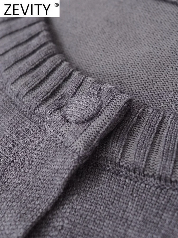 Zevity 2024 женский модный однобортный вязаный тонкий свитер с круглым вырезом и