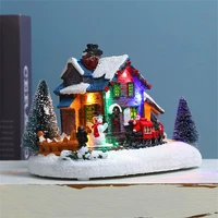 christmas lighted house resin ornament luminous led snow village xmas tree art craft decoration gift