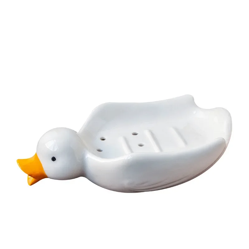 

Duck Shape Ceramic Soap Box Cartoon Soap Dish Drainable Soap Holder Soap stand Cute Container Bathroom Accessories