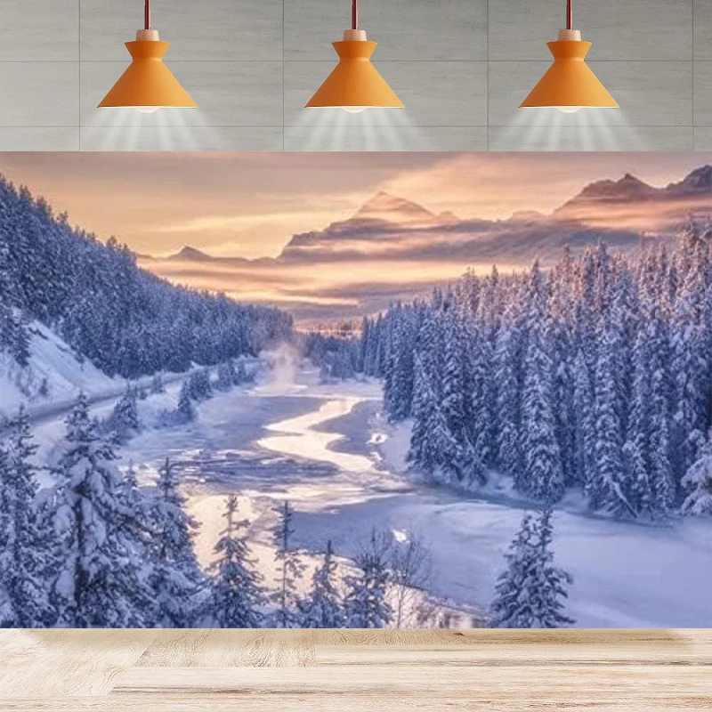 Фон для фотосъемки с изображением заснеженного сезона деревьев и леса