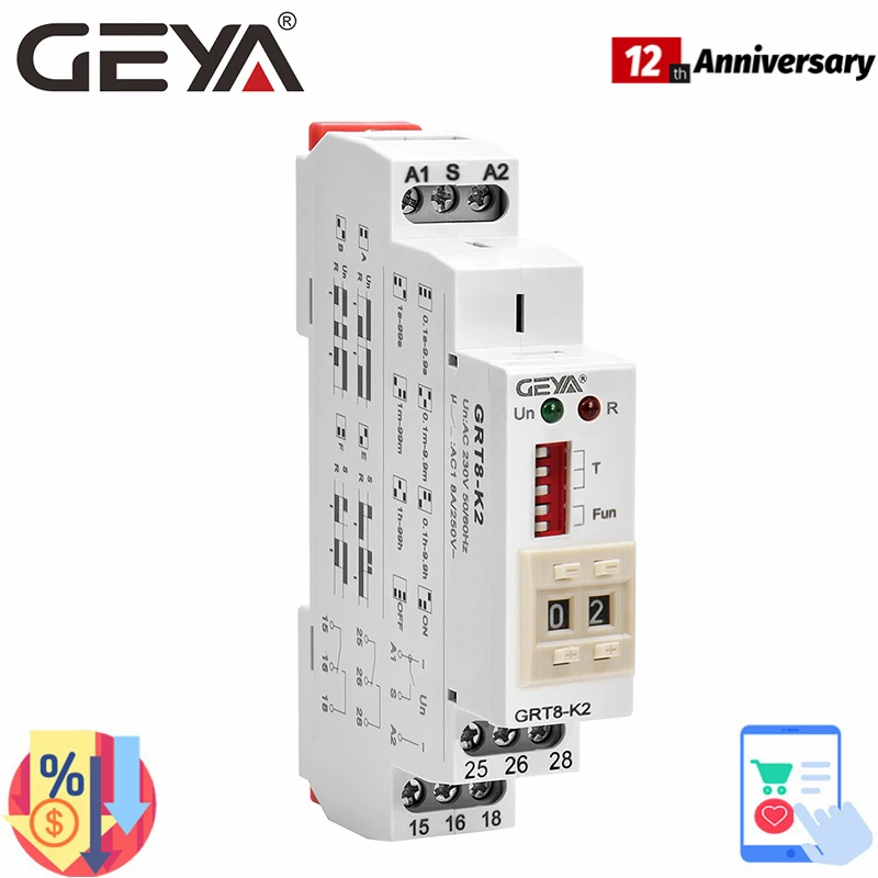 

GRT8-K Digital Setting Time Relay AC DC 12V 24V 220V 230V Multifunction Time Delay on off Relay GEYA