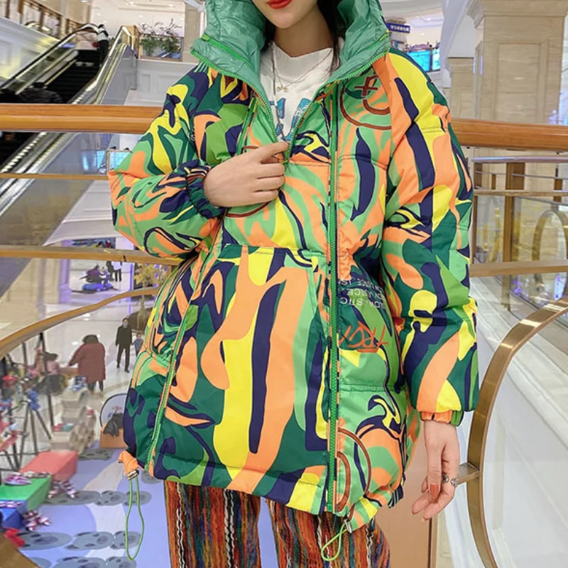 2021 Winter Outfits Women's Jacket Hooded Parka Down Cotton Coat Double Zipper Glossy Padded Jackets Casual Warm Outwear Parkas