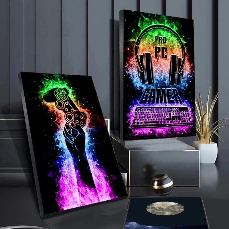 Neon Gamers Handle Headset Keyboard Game Console Gaming Post