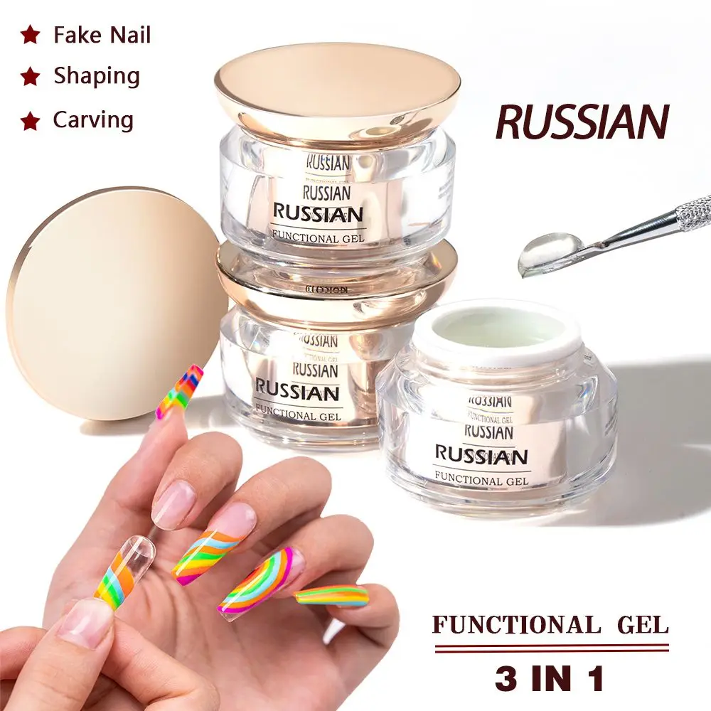 

Fast Drying Solid State Russian Nail Gel Polish 3 in 1 For Fake Nail Manicure Shaping Carving DIY Nail Design Functional Gel