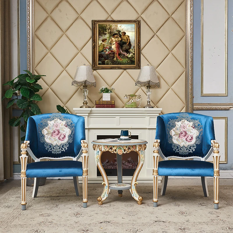 Solid Wood Sofa and Chair Combination French Palace Painted Leisure  European Study Coffee Table Furniture