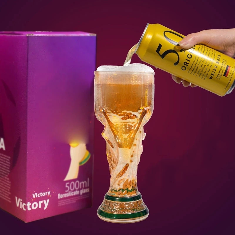 

500ml Beer Glass Football Trophy Figurines Wine Glass Soccer Souvenir Wine Glasses Cocktail Glass Fan Party Bar Crystal Beer Cup