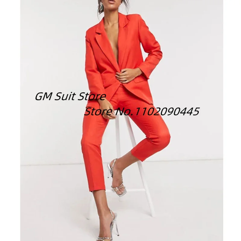 Women's 2 Pieces Suits One Button Tuxedo Blazer Set Evening Party Prom Solid Color Jacket Trouser Ladies Casual PantSuit