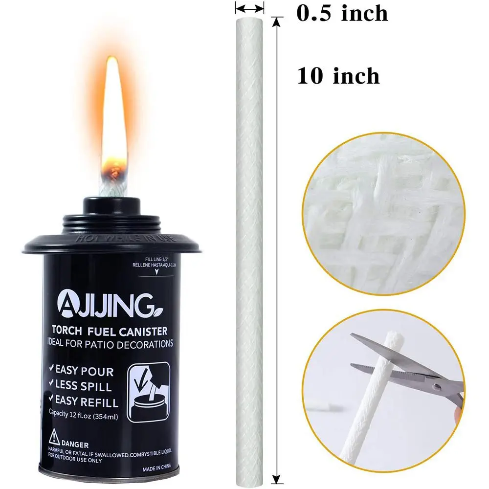 10Pcs Wicks for Candle Making Fiberglass Tiki Wicks for Wine Bottle Tiki Torches Patio Lighting Arts Crafts Making 25cm*1.27cm