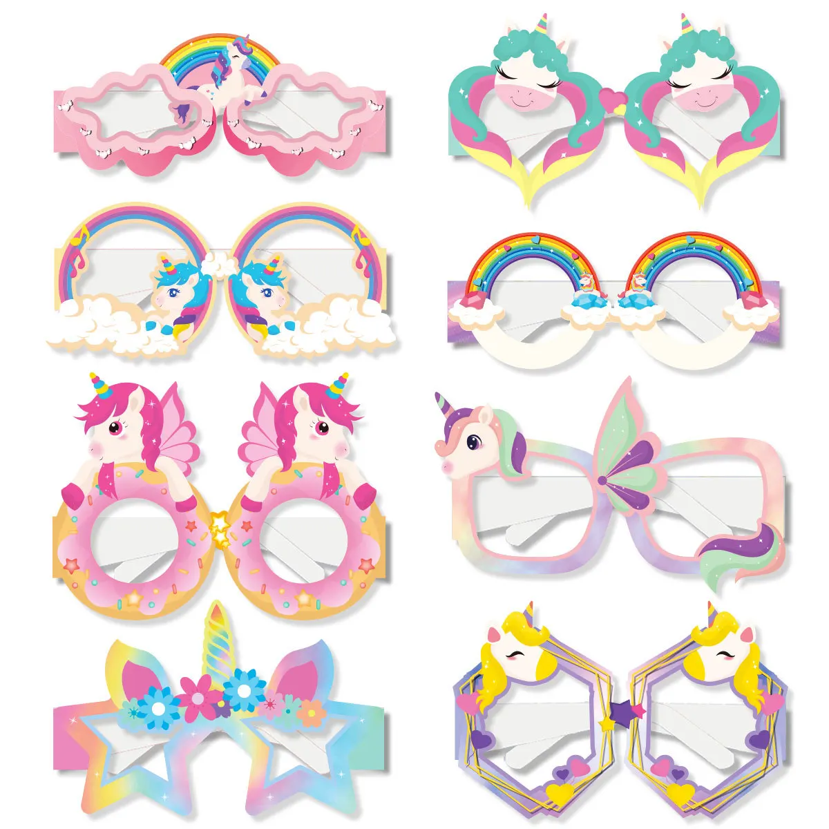 

8pcs Rainbow Unicorn Paper Glasses Frame Unicorn Theme Kids Girls 1st Birthday Party Decoration Photo Props Baby Shower Gift