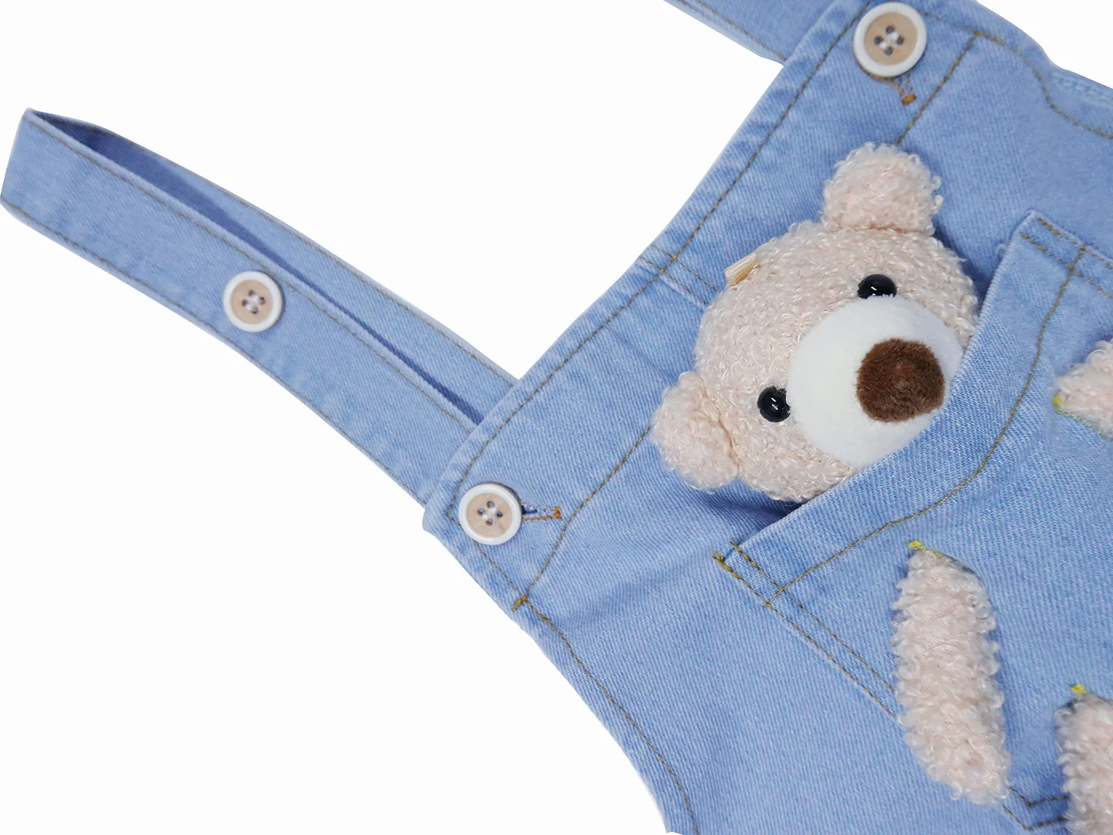 Джинсовый комбинезон KIDSCOOL для девочек летний цветной с милым медведем простой