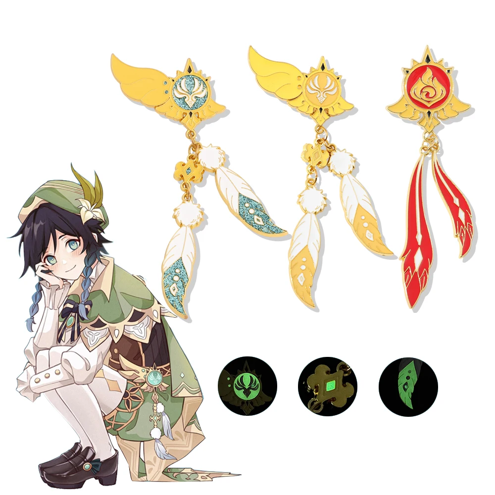 Game Genshin Impact Barbatos Venti Badge брошка мультфильм Металлическая Булавка для косплея брошь