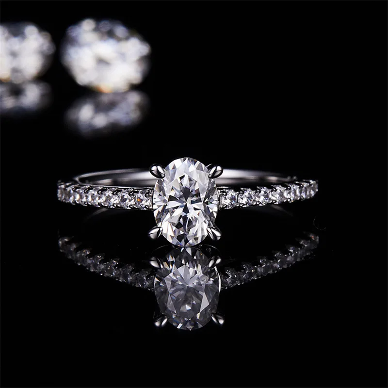 Apaison 1ct Oval Sparkling Moissanite Rings For Women 100% 925 Sterling Silver Color Wedding Party Fine Jewelry With Free Box