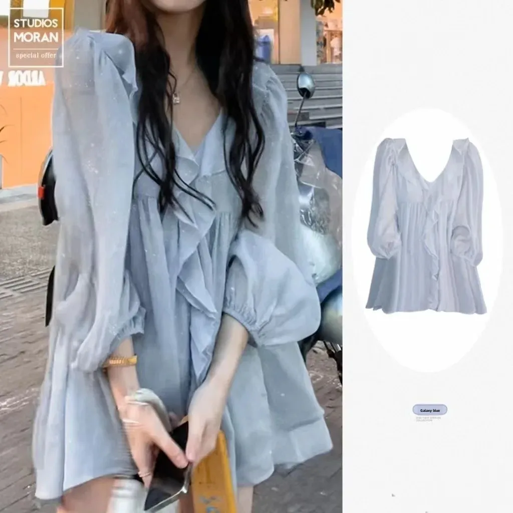 Новое поступление шифоновая блузка Moon с оборками женская рубашка длинным