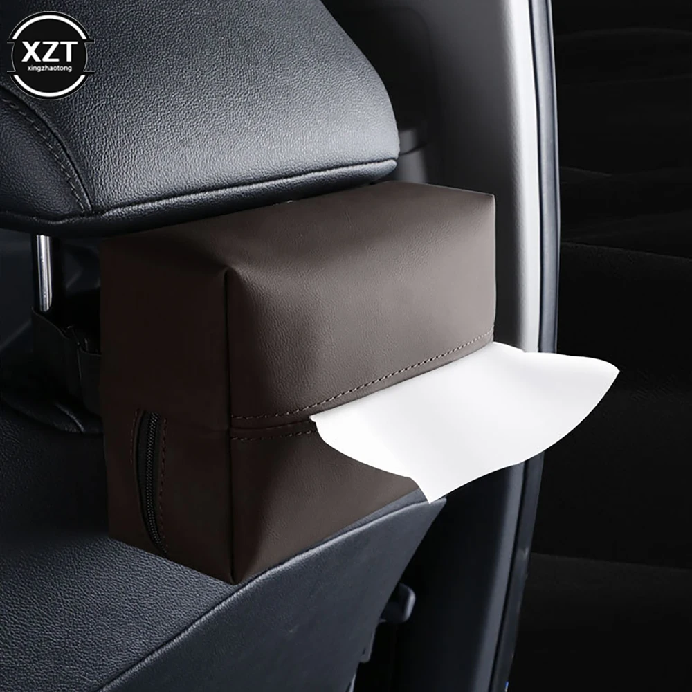 

Car Tissue Box Holder Nappa Leather Car Center Console Armrest Napkin Box Sun Visor Backseat Tissue Case Supplies with Fix Strap