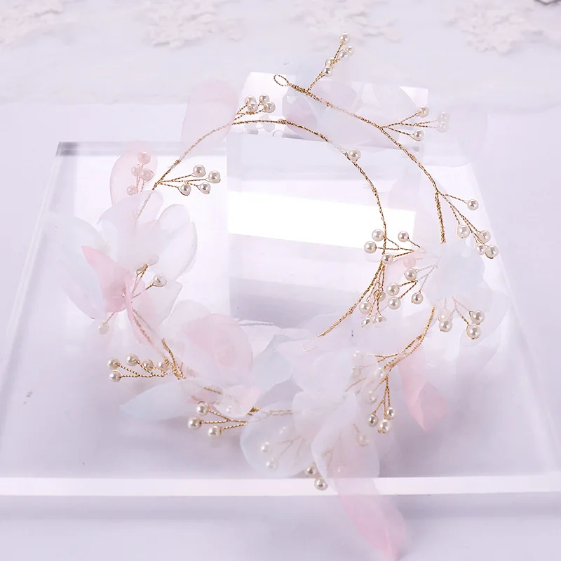

Net yarn flower pearl headdress flower fairy headband bridal accessories