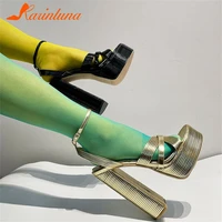 karinluna trendy new women sandals gold square high heels platform buckle strap summer lady sandals sexy party club date shoes