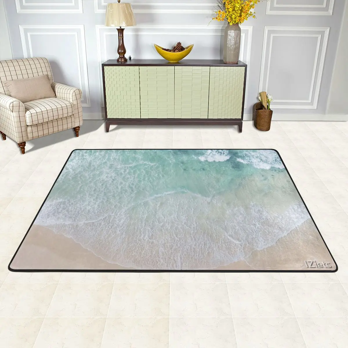 Зеленый и белый кружевной пляжный песок морские волны ковер ковры 3D 24x36 дюймов