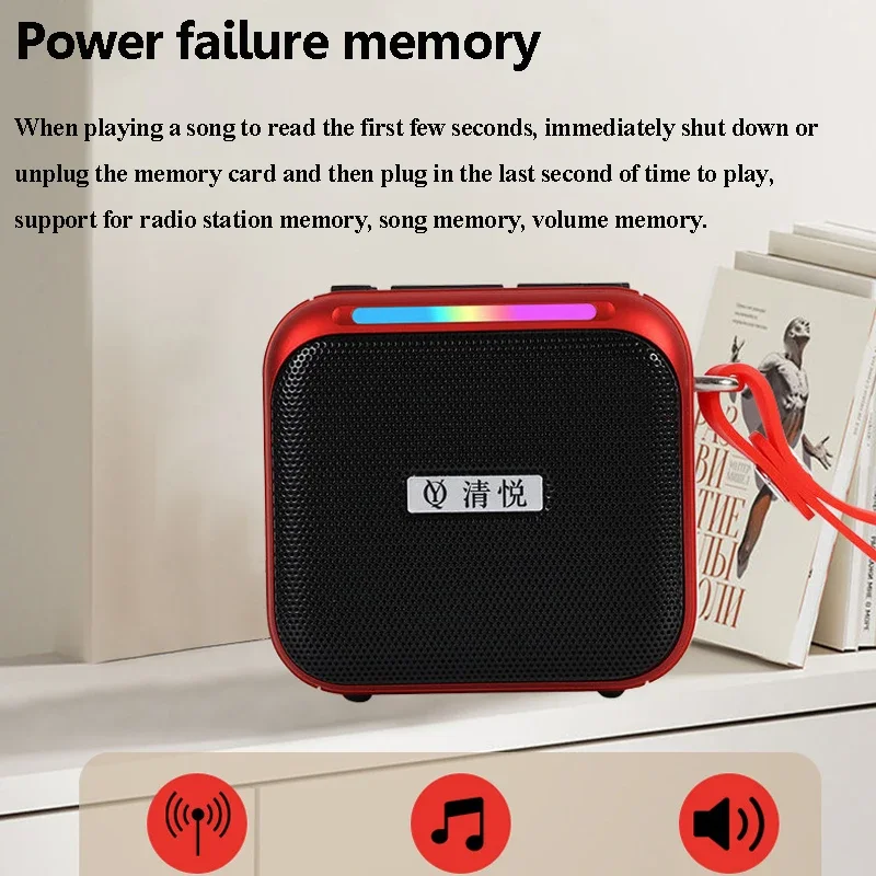 Фото Миниатюрная беспроводная Bluetooth 5.3 колонка с FM-радио, Hi-Fi звуком, перезаряжаемым аккумулятором, диктофоном, RGB-подсветкой, поддержкой двух TF-карт и воспроизведением через AUX №4