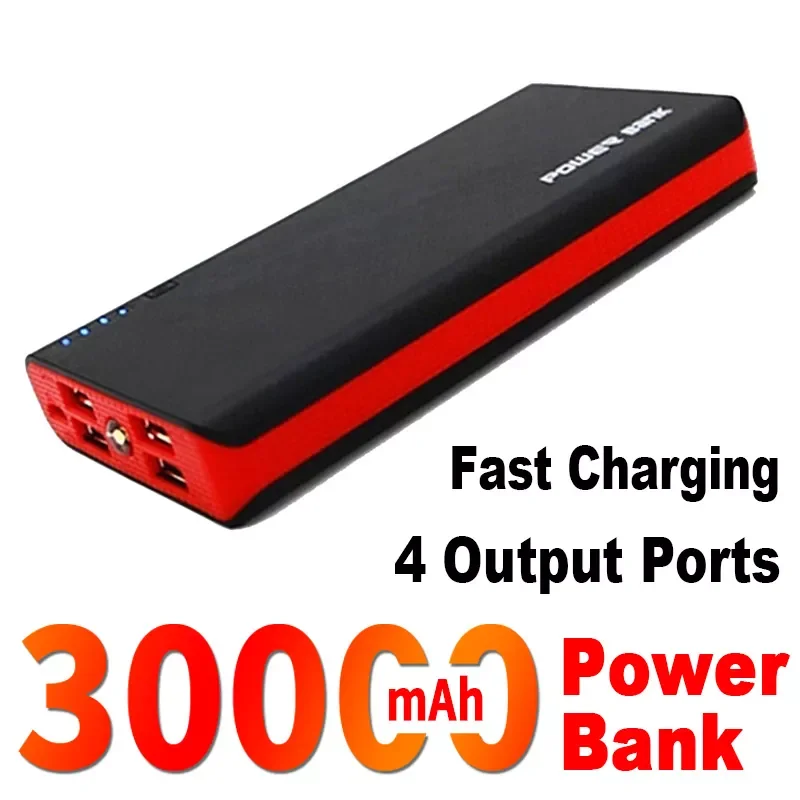 

2023New 30000mAh 4USB Power Bank Fast Charging Portable MobilePhone External Battery with LED Light for iphone Huawei xiaomi