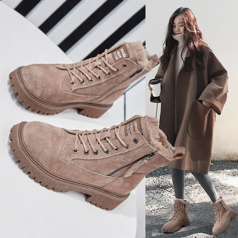

100% Genuine Leather Winter Shoes Women Snow Boots Flat Non-slip Cow Leather Ladies Winter Ankle Botas Warm Black D043