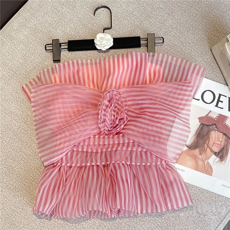 

Майка женская кружевная в полоску, с цветочным принтом