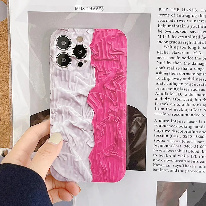 

Full Phone Cases For iPhone 13 12 11 Pro Max X XR XS Max 7 8 Plus Luxury Pleate Spliced Silicone Rose Shockproof Back Cover Capa