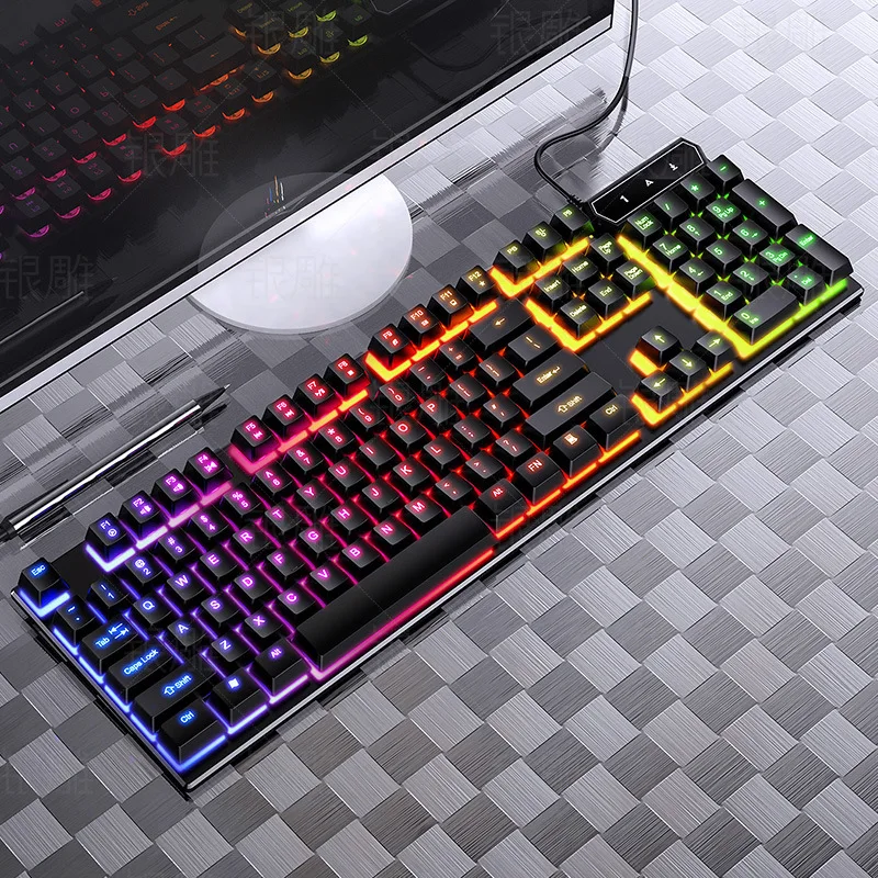 wired mechanical gaming keyboard mechanical feel 104 keys wired usb voice control rgb colourful backlit metal panel keyboard for free global shipping