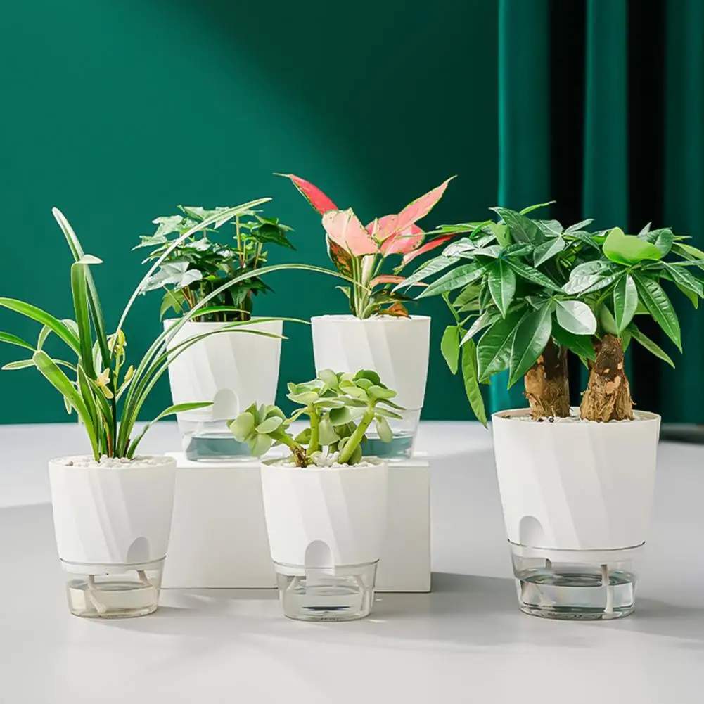 

Planter Pot with Wick Rope Deep Reservoir Round Thicken Ventilation Holes Self Watering Planter Flower Plant Pot Garden Supplies