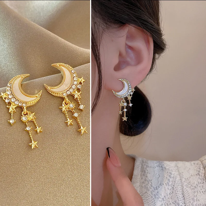 European and American New Irregular Star Moon Earrings Exquisite Fashion Personality Simple Zircon Temperament Women Earrings